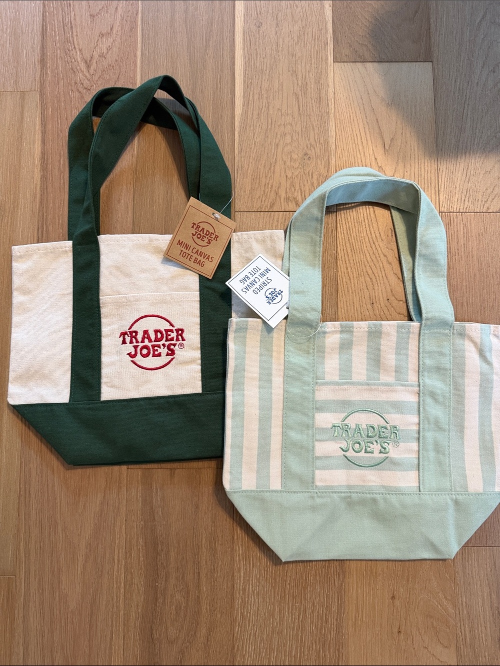 Trader Joe's Canvas Tote Bag - Green & Light Mint Stripe